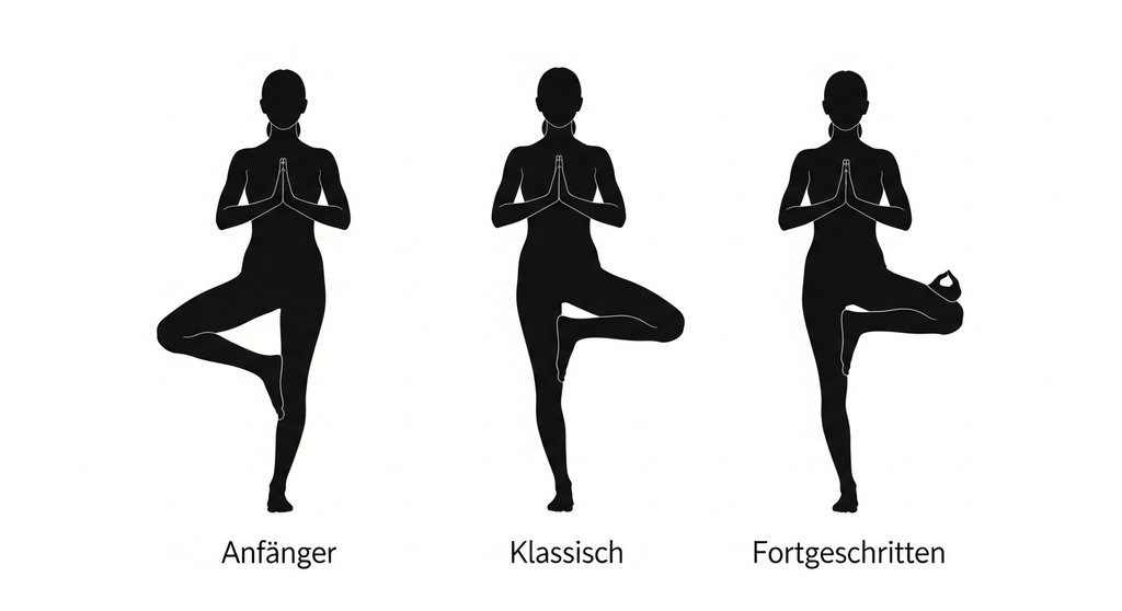 Drei Variationen der Yoga Baum Haltung für Anfänger, Klassisch und Fortgeschritten.