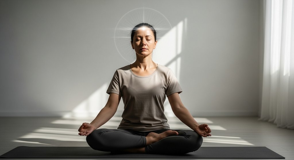 Ein Yogi praktiziert Murcha Pranayama in tiefer Meditation für mentale Klarheit.