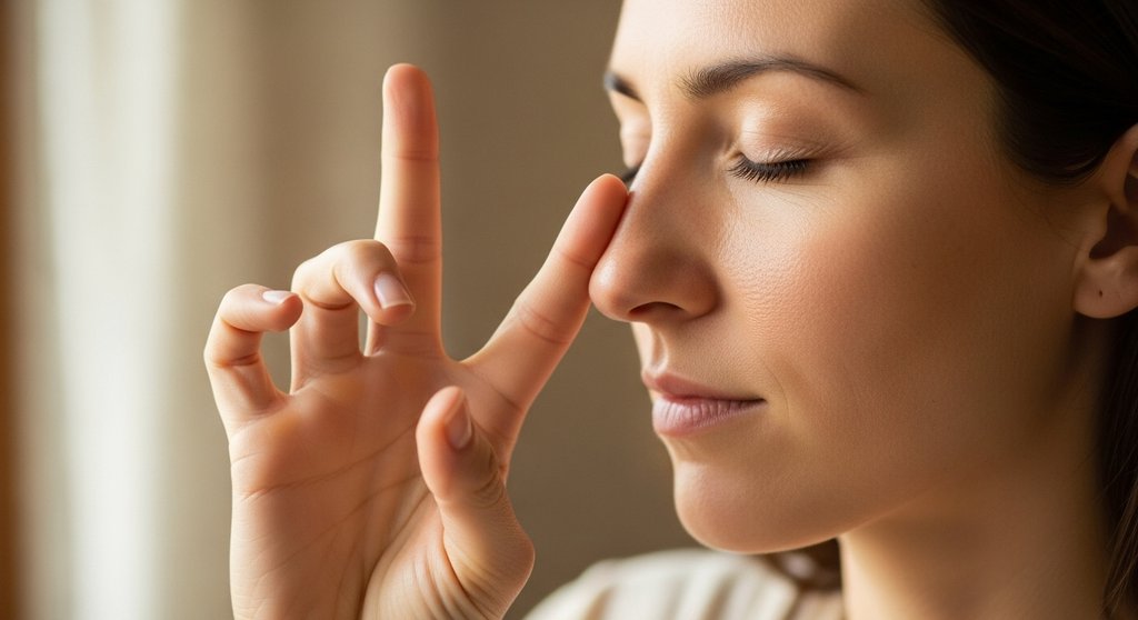 Eine Frau praktiziert die Wechselatmung Nadi Shodhana für innere Balance.