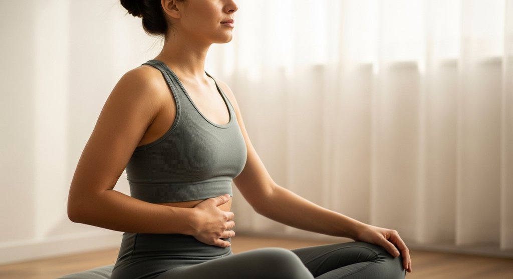 Eine Frau praktiziert eine beruhigende Atemübung, um Panikattacken zu lindern. Eine Frau praktiziert eine beruhigende Atemübung, um Panikattacken zu lindern.