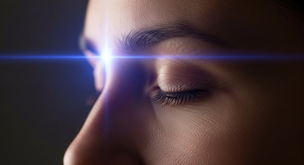 Eine Person meditiert, um das blockierte Stirnchakra zu öffnen und die Intuition zu stärken.