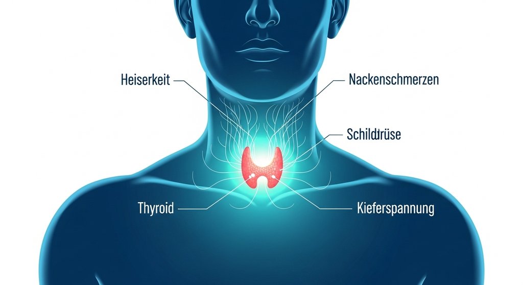 Infografik der körperlichen Symptome einer Halschakra-Blockade.
