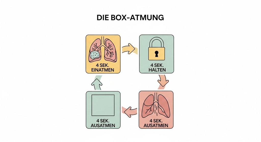 Infografik zur Durchführung der Box-Atmung für mehr Konzentration.