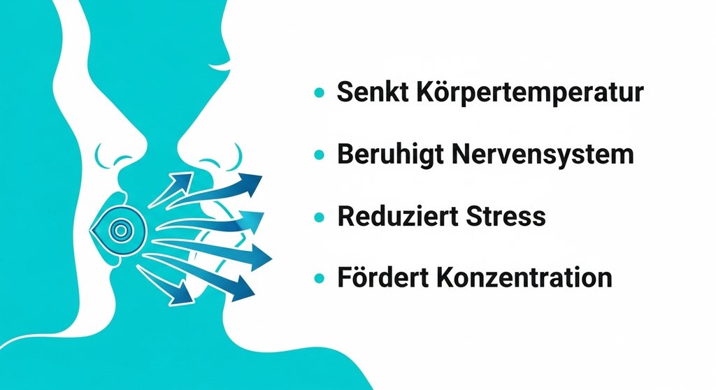 Infografik zur Wirkungsweise und den Vorteilen von Sitali Pranayama.