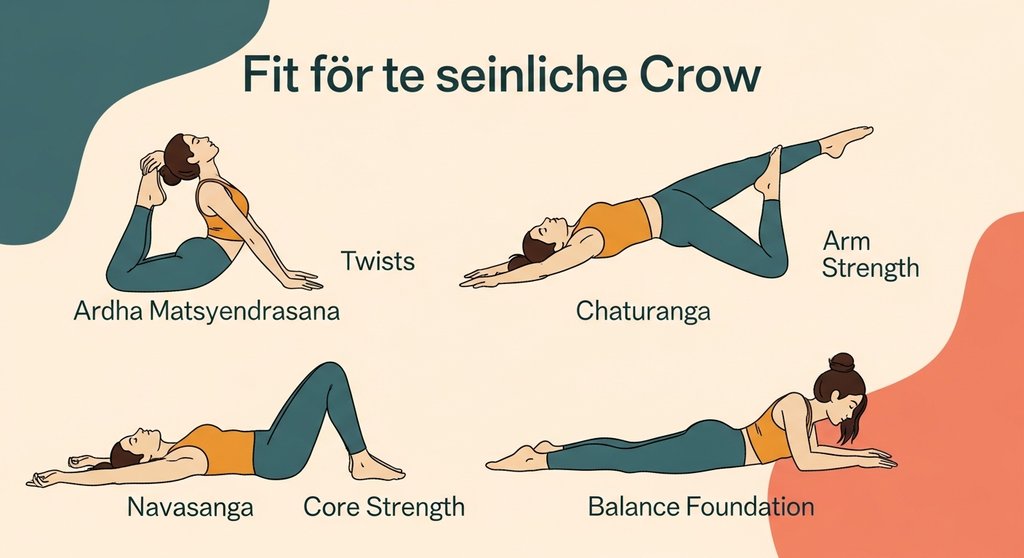 Infografik mit vier vorbereitenden Yoga-Posen für Parsva Bakasana.