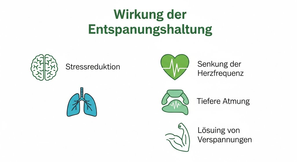 Infografik über die körperlichen und geistigen Wirkungen der Yoga Entspannungshaltung.