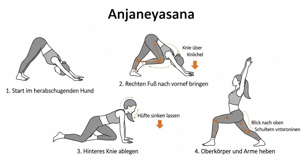 Schritt-für-Schritt-Anleitung für den tiefen Ausfallschritt im Yoga.